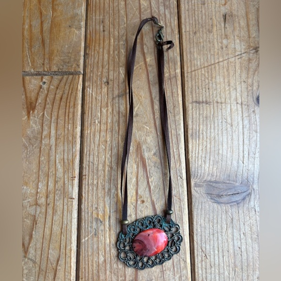 Boho Brass Stone Necklace - Picture 1 of 6